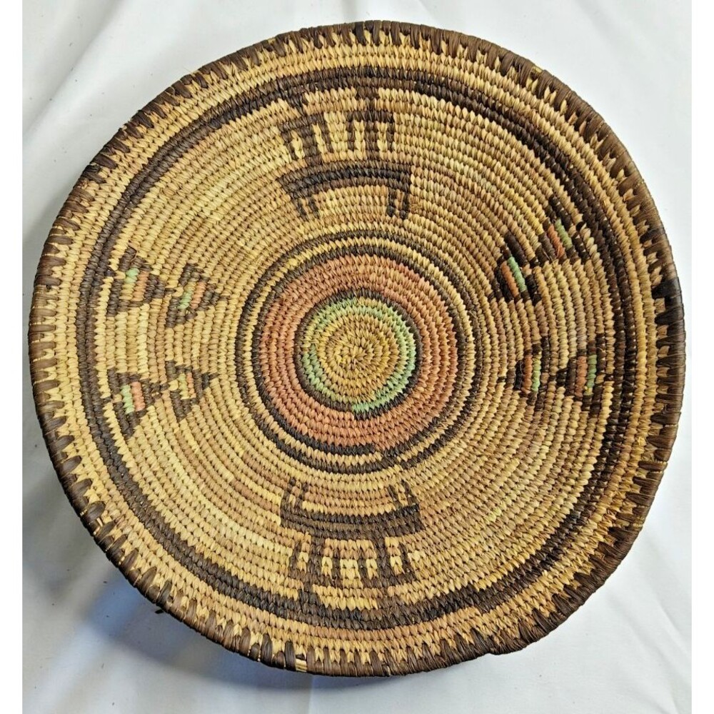 Vintage Native American African Wedding Basket Polychrome 13” Nigerian Handwoven